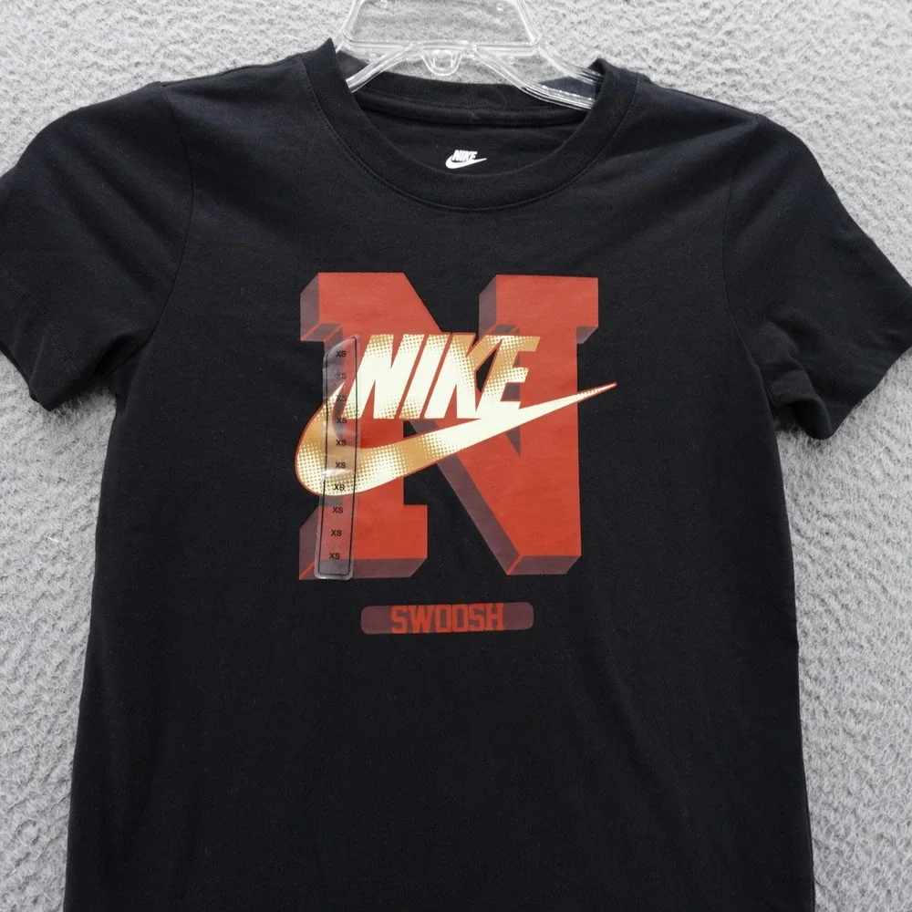 Nike Kids XS Black Graphic Swoosh T-Shirt N Logo‎ Short Sleeve NEW
